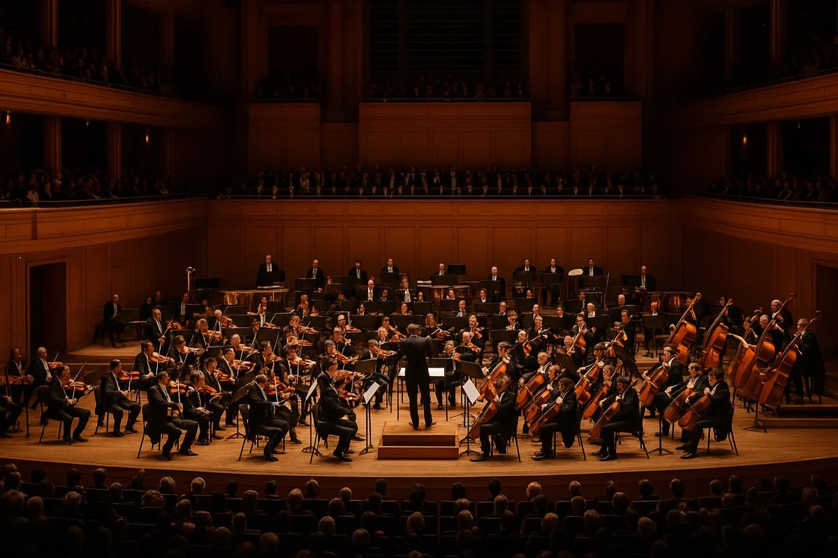 Yellow Philharmoniker actúa en la sala de conciertos.